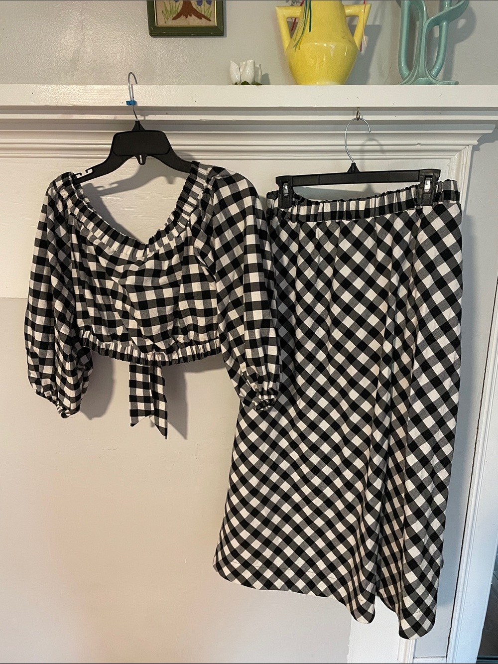 Maeve Black and White Gingham Midi Skirt Set